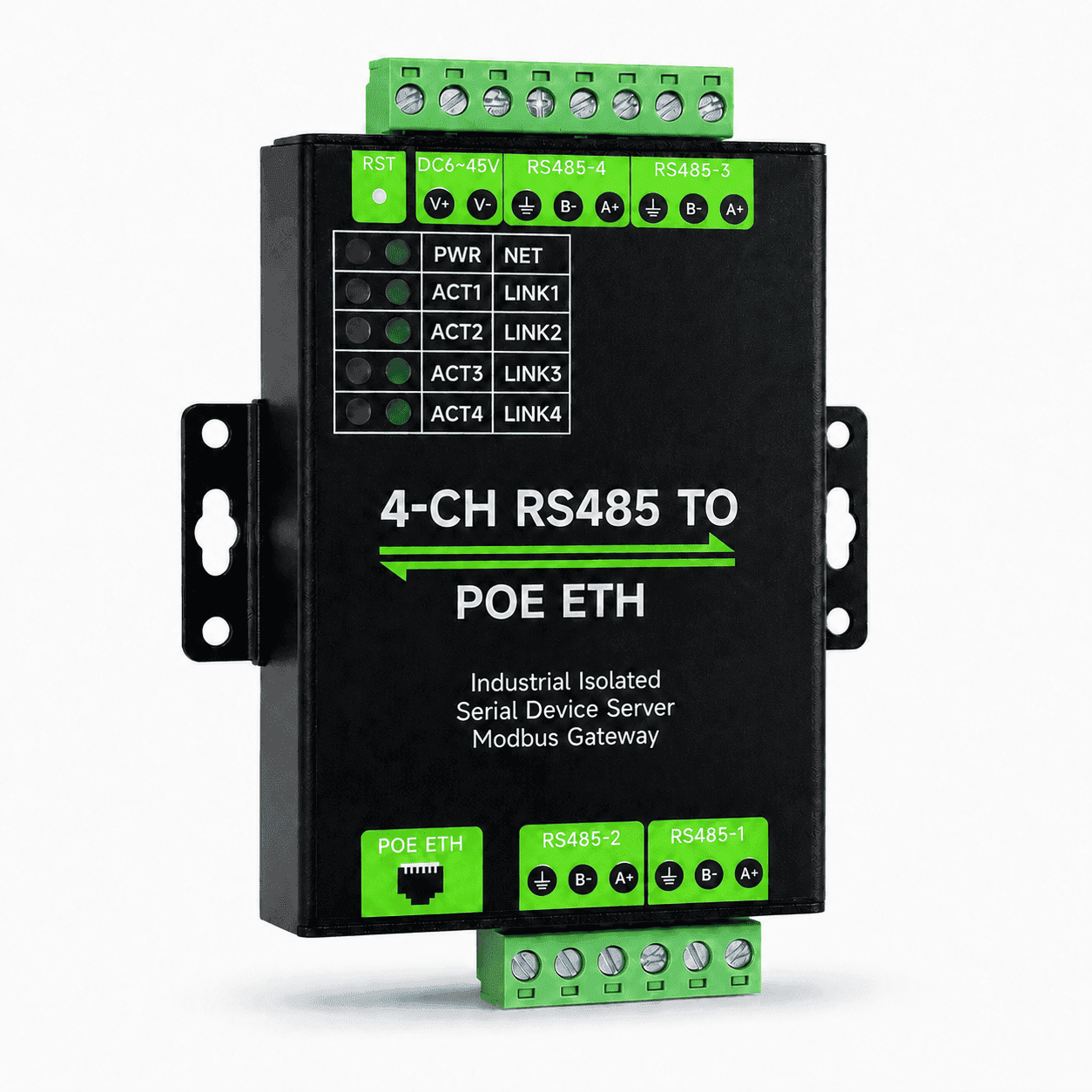 4-Channel RS-485 to PoE Ethernet Gateway
